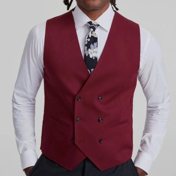 TAYION Mens Classic fit Double Breasted Suit Vest Size Small Red E091450 - Picture 1 of 3